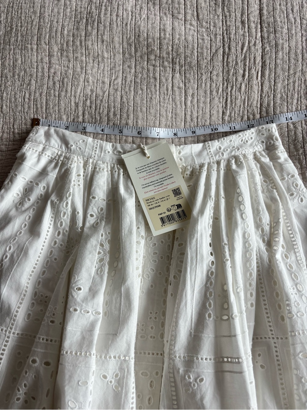 NWT Sézane Nicole Skirt in Ecru Hankie Solid Embroidery Soze 4/36 - Picture 7 of 7